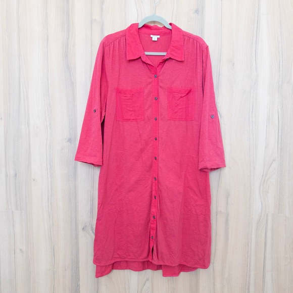 Sundance Dresses & Skirts - Sundance Women Shirt Dress Size XL Pink Button Front Cotton Boho Casual Chic